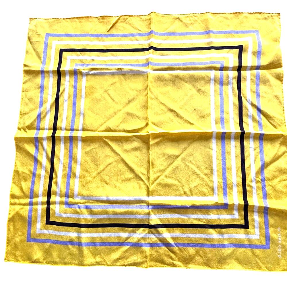 Vintage Silk Scarf by Elaine Gold for Collection XIIX yellow blue gray stripes